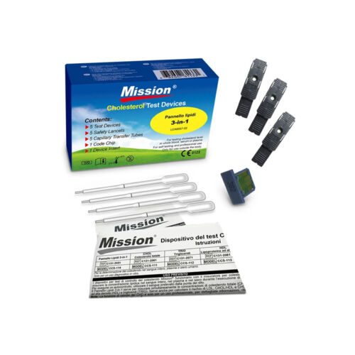 PANNELLO PROFILO LIPIDICO 3in1 + CAPILLARI per analizzatore colesterolo mission codice 23932 conf. 5 pz