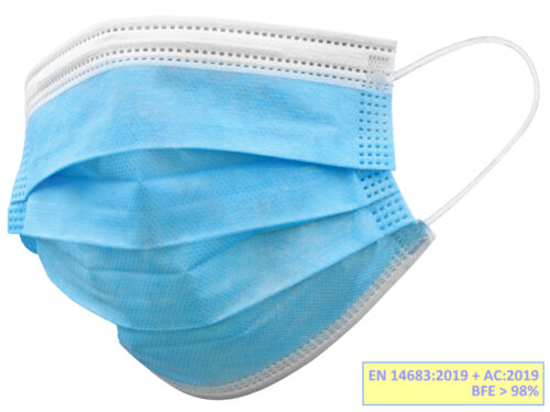 GISAFE MASCHERINA CHIRURGICA FILTRANTE 98% 3 VELI tipo IIR con elastici - adulti - azzurra - flowpack conf. 10 pz.