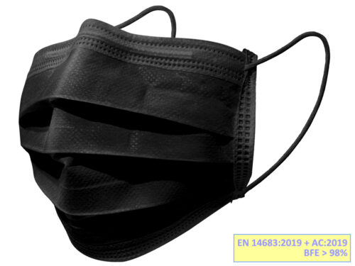 GISAFE MASCHERINA CHIRURGICA FILTRANTE 98% 3 VELI tipo IIR con elastici - adulti - nera - scatola conf. 50 pz.