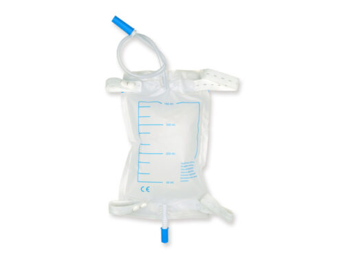 SACCA URINE DA GAMBA 750 cc - tubo 10 cm con kit bottoni conf. 30 pz.