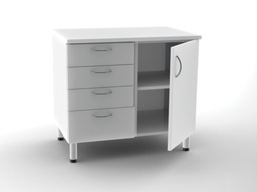 UNITÀ BASE DOPPIA 4 cassetti + 1 porta con 2 scaffali - bianca