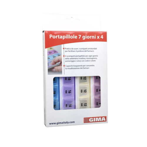 PORTAPILLOLE SETTIMANALE 7 GIORNI x 4 – italiano scatolo front