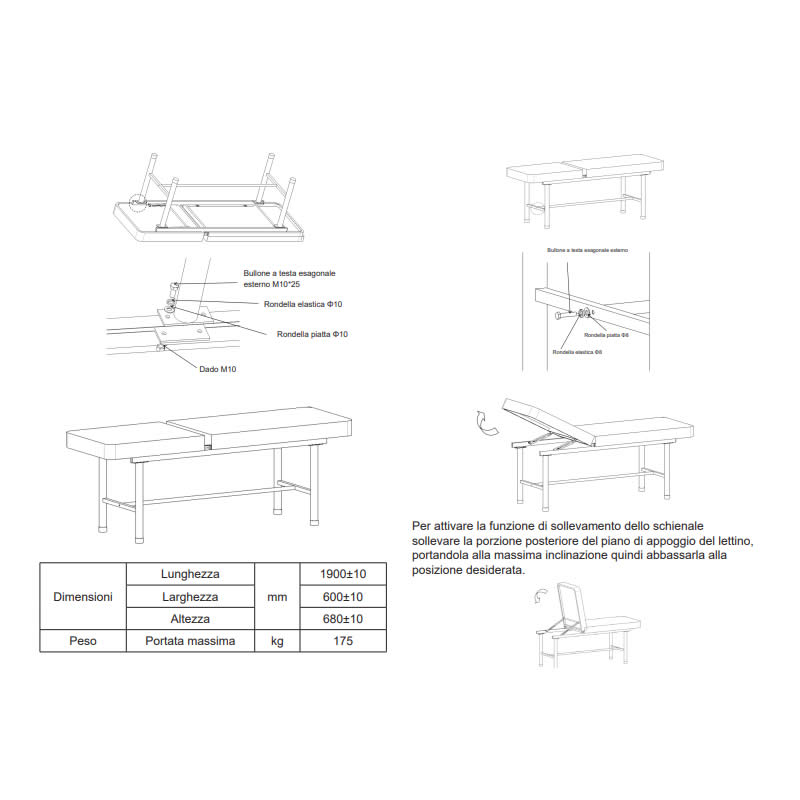 Lettino da Visita in Acciaio Inox Gima 44460 – Schienale Regolabile, Portata 175 kg - immagine 2